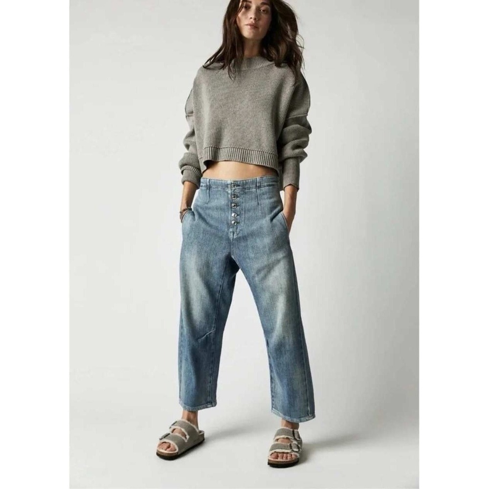 WE THE FREE X FREE PEOPLE OSAKA MID RISE BARREL Boho Artisan Light Wash Blue 25